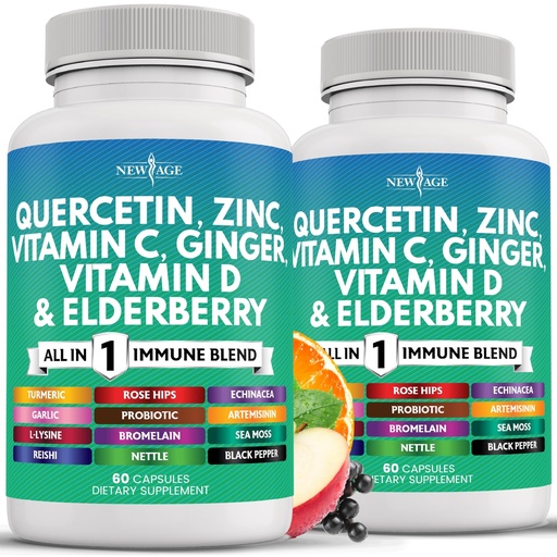 [BRSRABILPIJQGYD6] Quercetin Zinc Vitamin C Vitamin D Bromelain Elderberry - Nettle Supplement with Artemisinin, Sea Moss, Echinacea - 120 Count