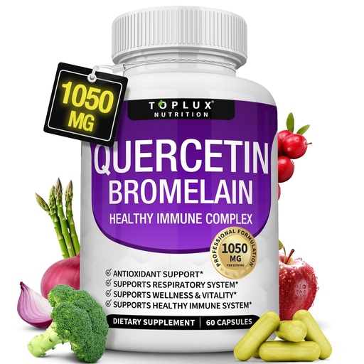 [BRSRMA33PMMQGFI7] Toplux Quercetin with Bromelain and Zinc 1050mg - Advanced Immune Support Supplement, Supports Antioxidant, Immune System, for Men Women, 60 Capsules