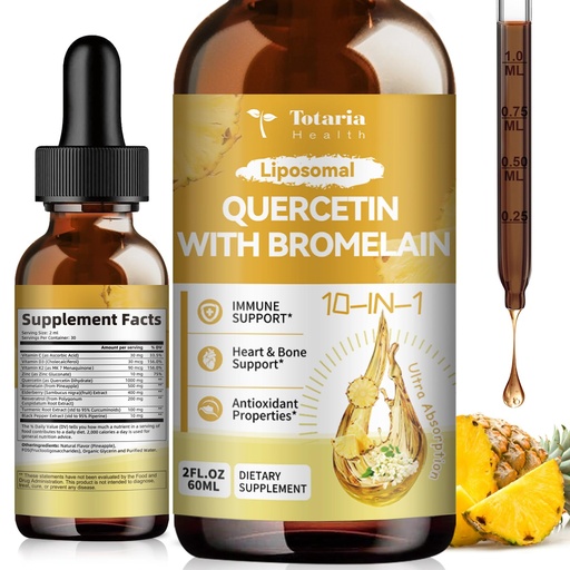 [BRSREZYODEOWOF3X] Totaria Liposomal Quercetin with Bromelain Liquid Drops - High Absorption Quercetin 1000mg & Bromelain 500mg Plus Elderberry,Vitamin C,Zinc for Immune & Antioxidant & Heart & Bone Support- 2 Fl Oz