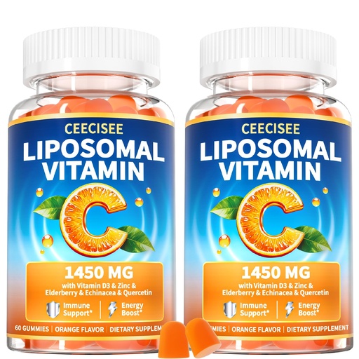 [BRSRECT2CV4AMGQY] Liposomal Vitamin C Gummy for Adults: Organic Chewable Extra Strength Vitamin C and Zinc Gummies Plus Zinc D3 Elderberry Echinacea - Natural Orange Flavor Sugar Free Immune Support(120Count)