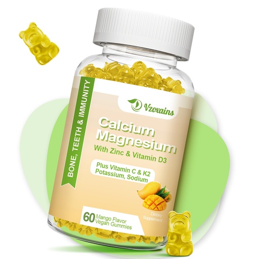 [BRSRA2YQO4NGOD3L] High Absorption Calcium Gummies, Calcium Magnesium Zinc with Magnesium Glycinate, Potassium, Vitamin D3 for Women & Men- Mango Flavor 60 Cts