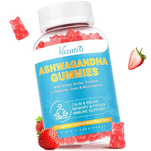 [BRSROYI3BEHWMDTJ] Ashwagandha Gummies with Turmeric GABA Mood Energy and Immune Support, Mixed Berry Flavor 60 Cts