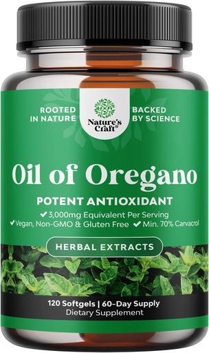 [BRSROCQYOUAWYAY2] Óleo de Orégano Selvagem Softgels - Óleo de Orégano Super Concentrado com Carvacrol 70% para Digestion & Imune Support - Suplementos de ervas para limpeza intestinal, desintoxicação corporal e reparo - 120 Ct