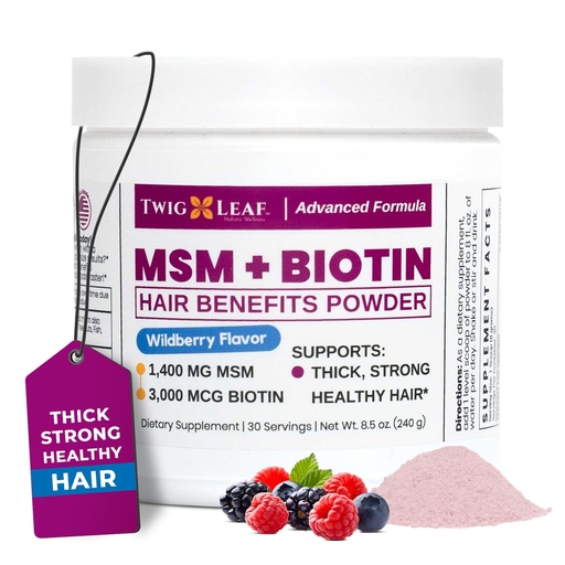 [BRSRAAT6CIBRE3Q4] MSM + Biotin Hair Benefits Powder - Hair Growth MSM Supplement for Women | Biotin & Vitamin C Blend - Wildberry MSM Powder for Hair Volume & Str