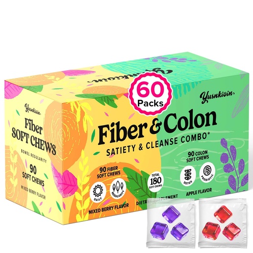 [BRSRGAINBNYB6H33] Fiber Gummies & Colon Gentle Cleanse - 180 Soft Chews Fiber Gummies for Adults, 50 B Probiotics, Psyllium Husk & Senna - Colon Detox Cleanse for Gut Health, Regularity & Bloating Relief
