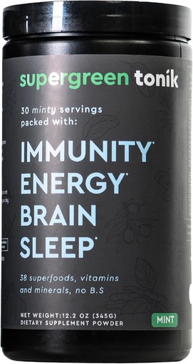 [BRSWYCA2BYHRYFDA] 100% Natural Greens Superfood Powder – Daily Supplement with 38 Superfoods, Vitamins and Minerals – Supports Energy, Stress and Immunity – 30 Day Supply – 360 Grams (1 Tub)