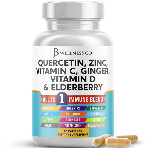 [BRSREYABOANRGGY2] Quercetin Zinc Vitamin C Vitamin D Bromelain Elderberry - Nettle Supplement with Artemisinin, Sea Moss, Echinacea - 60 Count