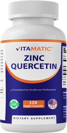 [BRSW2GDRBF5GCAL4] Vitamatic Zinc Quercetin - 120 Vegetarian Capsules -Zic Citrate 30mg & Quercetin 500 mg per Serving - Immune Support