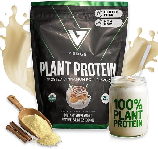 [BRSRA234CIIAE2T7] VEDGE Vegan Protein Powder - Plant Protein Powder with Pea, Pumpkin & Sunflower - USDA Organic, Amino Acids, Dairy Free, Gluten Free, Soy Free, Keto, Non GMO, Smooth Texture - Cinnamon - 20 Servings