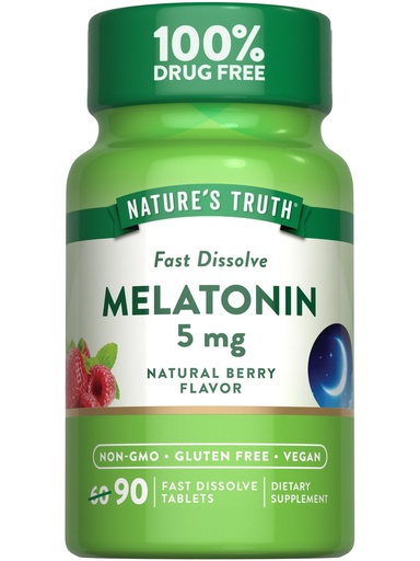 [BRSWICQBBAFGM2A5] Nature's Truth Melatonin 5 mg Fast Dissolve Tablets | 90 Count | Natural Berry Flavor | Vegan, Non-GMO & Gluten Free Supplement