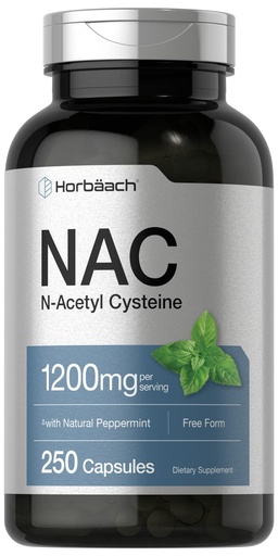 [BRSWGHD6CF6QAH3P] Horbäach NAC Supplement N-Acetyl Cysteine 1200mg | 250 Powder Capsules | for Women and Men | with Natural Peppermint | Non-GMO, Gluten Free