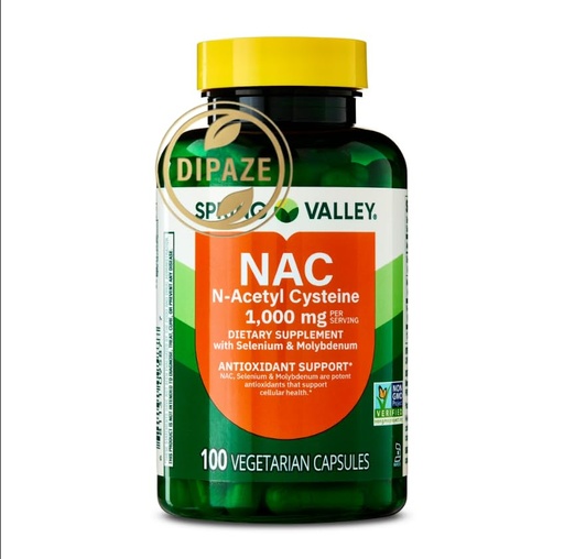 [BRSRGAITOACAAC34] Spring Valley NAC 1000 mg Vegetarian Capsules, 100 Count – N-Acetyl Cysteine Dietary Supplement – Daily Nutritional Support – Capsule Supplement Gift (Container)