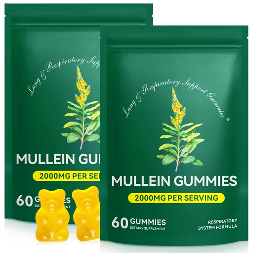 [BRSRAAY7OUCWOHT7] Mullein Gummies for Lung Detox, 2000mg Mullein Leaf Extract for Respiratory & Digestive & Immune Support, Organic Mullein Herb Supplement for Mucus Relief for Respiratory, Immune, Vegan