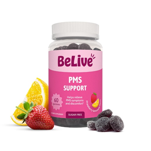 [BRSRE2YFBUHQEFLV] BeLive PMS Support Gummies Supplement - Alleviates Cramps, Bloating, Mood Swings, Hot Flashes & Night Sweats - Delicious Strawberry Lemonade Flavor - 60 Count