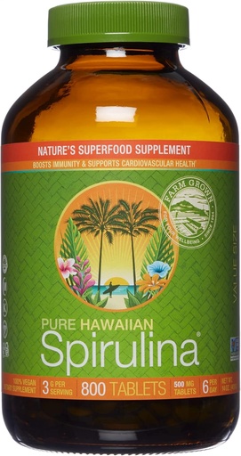 [BRSW2ZIKAAFWAYLX] Nutrex Hawaii, Pure Hawaiian Spirulina 500 mg, Vegan, Supports Immune System, Heart, Cells and Energy, 800 Tablets