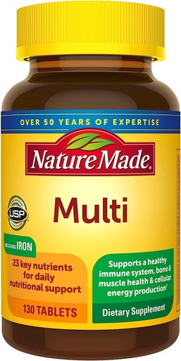 [BRSWKGYIBJ7AE2LY] Nature Made Multivitamin Tablets with Iron, Multivitamin for Women and Men for Daily Nutritional Support, 130 Tablets