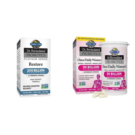 [BRSROAIPDN7QIEL6] Garden of Life Dr. Formulated Probiotics Platinum Series Restore 200 Billion & Dr. Formulated Women's Probiotics Once Daily, 16 Strains, 50 Billion, 30 Capsules