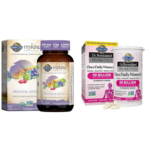 [BRSROAIKCEMW2CY7] Garden of Life Women’s Prenatal Multivitamin with Vitamin D3, B6, B12, C & Iron & Dr. Formulated Women's Probiotics Once Daily, 16 Strains, 50 Billion, 30 Capsules
