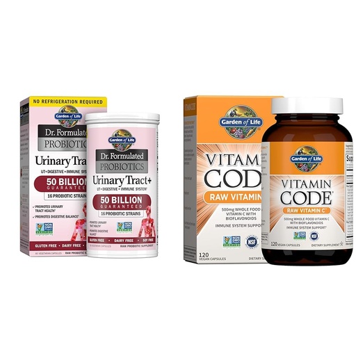 [BRSROCYOO4HWKH3F] Garden of Life Dr. Formulated - Acidophilus Probiotic Supports Urinary Tract Health Digestive Balance - Gluten Dairy and Soy-Free, 60 Count & Raw Vitamin Code Vitamin C, 120 Veg Capsules