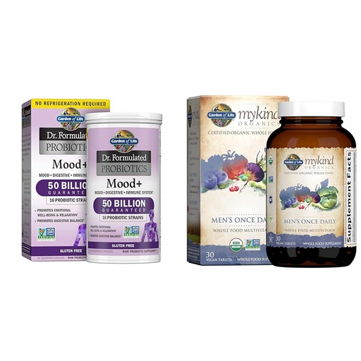 [BRSROAINO4OQGCDV] Garden of Life Dr. Formulated Probiotics Mood+ Acidophilus Probiotic Supplement - Promotes Emotional Well-Being & Organics Multivitamin for Men - Men's Once Daily Whole Food Vitamin Supplement Tablets