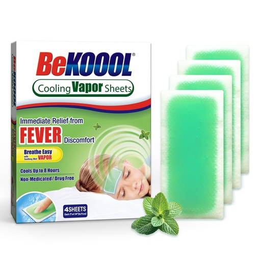 [BRSW2CAEBAJQ4EY6] BeKoool Kids Fever Non-Medicated Cooling Mint Vapor Sheets | 4 Count