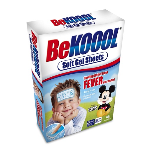 [BRSWGCQLCNYA2CDK] Be Koool Kids 8 Hour Soft Gel Sheets w/Cooling Relief Fever Reducer - 24 Individual Sheets "Bulk Packed"