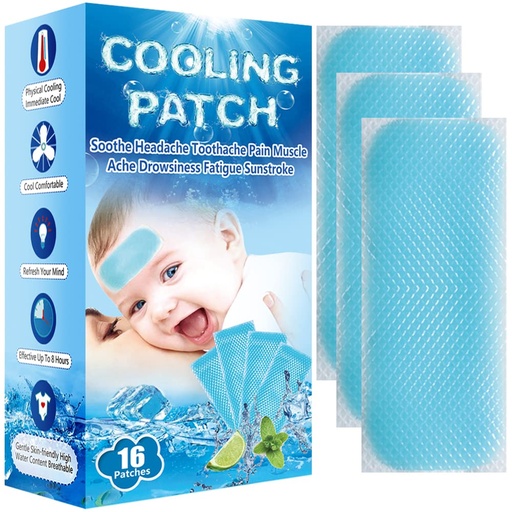 [BRSWYHTROVYQOETU] EASYEAH 16 Sheets Baby Cool Pads for Kids Fever Discomfort and Pain Relief | Cooling Fever Patch for Kids, Migraine Relief, Cooling Relief Fever Reducer, Headache Soother, Cooling Patch, Lasts 8 Hours