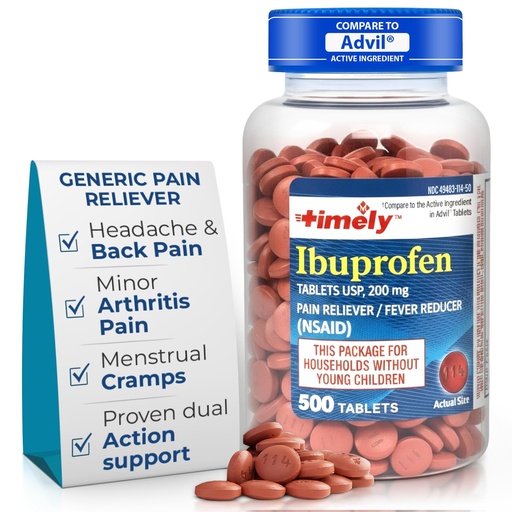 [BRSW2FT5OAHRGEQ3] TIME-Cap Labs 500 Tablets Ibuprofen 200mg Coated - Pain Reliever & Fever Reducer (NSAID) for Adults, Helps with Headache, Back Pain, Muscle Aches, Toothaches, Menstrual Cramps & Minor Arthritis Pain