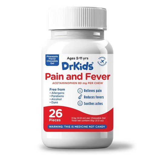 [BRSREAINBUCROELG] Dr. Kids Children’s Pain and Fever Chewable Gels – Pain Relief and Fever Reducer for Kids Ages 2–11, 80 mg Chewable Acetaminophen for Headache, Sore Throat, Cold & Flu, Pineapple Flavor, 26 Count
