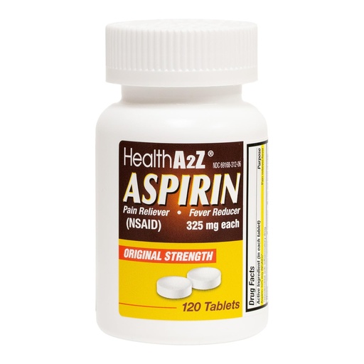 [BRSROGITAQNRSDTH] HealthA2Z® Aspirin 325mg, Uncoated Tablets, Original Strength, Pain Reliever, Fever Reducer, DYE Free (120 Counts)