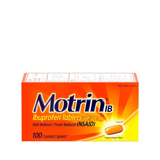 [BRSWIHYHCAGACYI5] Motrin IB Ibuprofen 200mg Tablets, NSAID Pain Reliever & Fever Reducer for Headache, Backache, Muscle Pain, Menstrual Cramps & Toothache, 100 Tablets