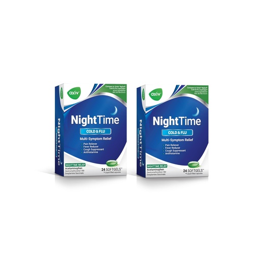 [BRSRGYILAV6BUC3L] AXIV Nighttime Cold & Flu Relief Softgels, Multi-Symptom Nighttime Relief for Headache, Fever, Sore Throat, Minor Aches and Pains, Sneezing, Runny Nose, and Cough 24 Count (Pack of 2)