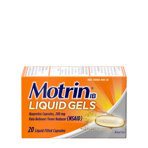 [BRSWIB3RBMNQ2ADY] Motrin IB Liquid Gels - Fast-Acting Pain Reliever & Fever Reducer for Adults with 200mg Ibuprofen, Pain Relief from Muscle Aches, Headaches, Backache, Minor Arthritis Pain, or Menstrual Cramps, 20 ct
