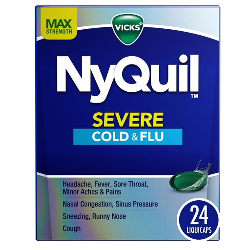 [BRSWGFIRAUARMEYV] Vicks NyQuil Severe Cold, Flu, & Congestion Medicine, 24 Liquicaps, Maximum Strength, 24Count