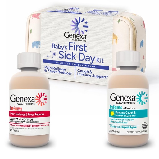 [BRSRGZY3DEOWG2A4] Genexa Baby’s First Sick Day Kit, 2-Pack Gift Set – Infant Pain Relief & Fever Reducer with Organic Baby Cough Syrup & Immune Support, Dye-Free Baby Health Essentials for Infants & Toddlers