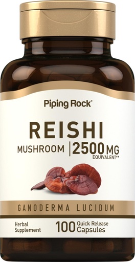 [BRSWIAA4A5YWKYD2] Piping Rock Reishi Mushroom Capsules | 100 Pills | Standardized Herbal Extract Supplement | with Ganoderma Lucidum | Non GMO, Gluten Free