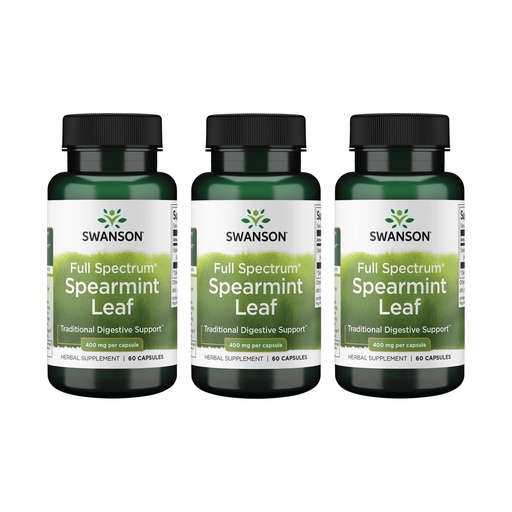 [BRSWIBQIOZ6B43TG] Swanson Spearmint Leaf Full Spectrum Digestive Supplement for Digestive-Comfort-Seeking Adults - 400 mg Mentha Spicata (60 Capsules, 3 Pack)