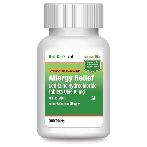 [BRSWGGQNABYR6FL5] HealthCareAisle Allergy Relief Cetirizine Hydrochloride Tablets, 10 mg | 300 Tablets, Original Prescription Strength, 24-Hour Relief