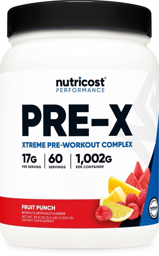 [BRSWGCQKDIAQGCYY] Nutricost Pre-X Xtreme Pre-Workout Complex Powder, Fruit Punch, 60 Servings, Vegetarian, Non-GMO and Gluten Free