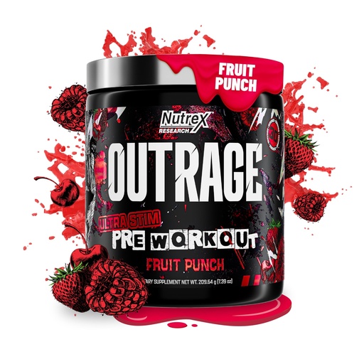 [BRSRABT3CQBRMHLP] Outrage Ultra HIGH STIM Pre-Workout Powder for Men Fruit Punch | 400mg Caffeine, L-Citrulline, Beta-Alanine, Creatine | Extreme Energy, Focus, Strength & Endurance | 30 Servings