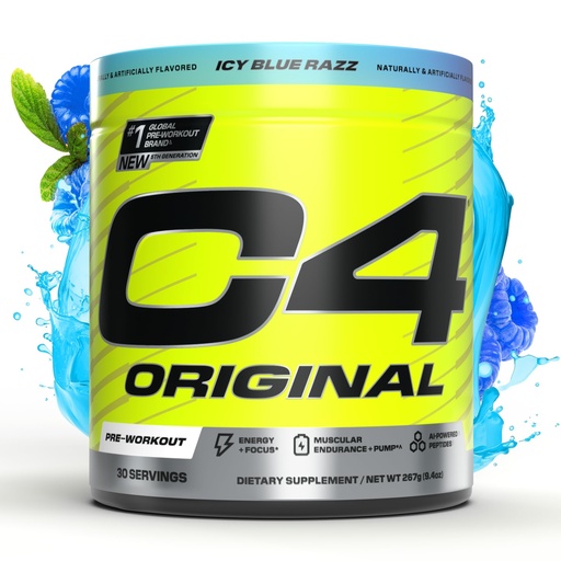 [BRSROCD6OQDWKF35] Cellucor C4 Original Pre Workout Powder Sugar Free for Men & Women 200mg Caffeine + CarnoSyn Beta-Alanine + Creatine + AI Peptides - ICY Blue Razz, 30 Servings
