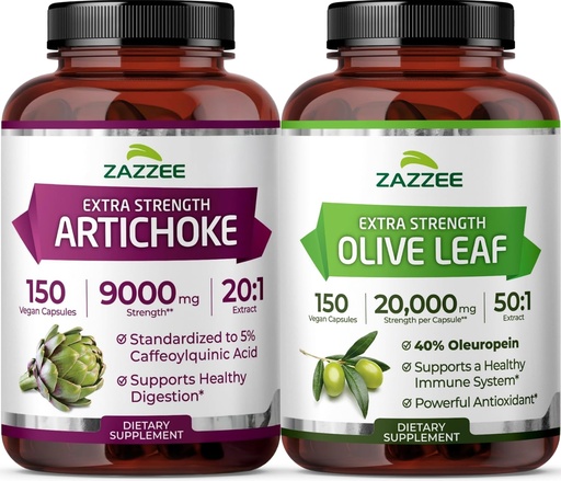 [BRSRGGIRDMORYG3D] Zazzee Herbal CardioVascu Support Bundle | 50x Concentrated Olive Leaf Plus 20:1 Artichoke Leaf Extract Capsules | Non-GMO Vegan & ISO Lab Tested (150 Servings Each)