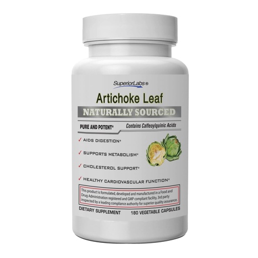 [BRSWIHQPPMNBUYLA] Superior Labs – Artichoke Leaf NonGMO Powerful with Caffeoylquinic Acid Natural Dietary Supplement to Support Healthy Metabolism, Digestion, Antioxidant, – 600 mg Dosage – 180 Veg Caps