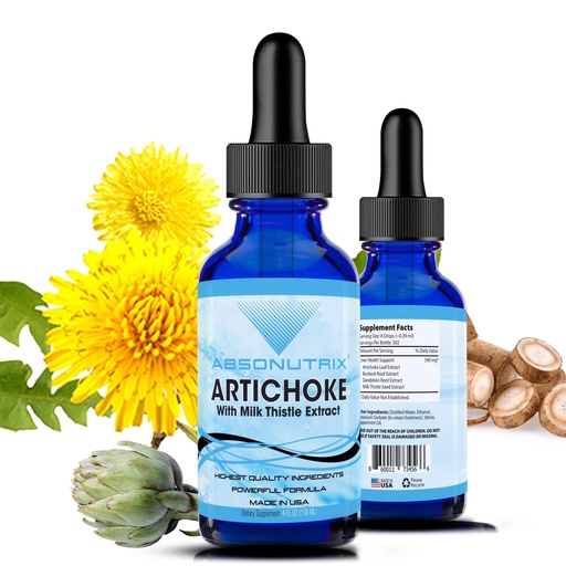 [BRSRAHQDOAGR43D2] Absonutrix Artichoke with Organic Milk Thistle Extract, 390 mg, 4 FL OZ Liquid, 302 Servings, Made in USA, Potent Plant-Based Ingredients, Burdock Root Extract, Dandelion Root Extract,Non-GMO