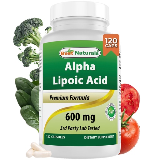 [BRSWIFIRAB6BEE3Y] Best Naturals Alpha Liopic Acid 600 mg 120 Count - ALA Alpha Lipoic Acid Powerful Antioxidant