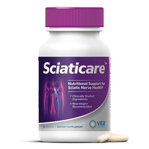 [BRSWKGQACF7BME3M] Vita Sciences Sciaticare Nerve Soothing Supplement Vitamins with Natural R-ALA Form 40X Strength, NOT Synthetic Alpha Lipoic Acid (ALA) - Lower Lumbar Sciatic, Hip, Thigh, Leg, Foot