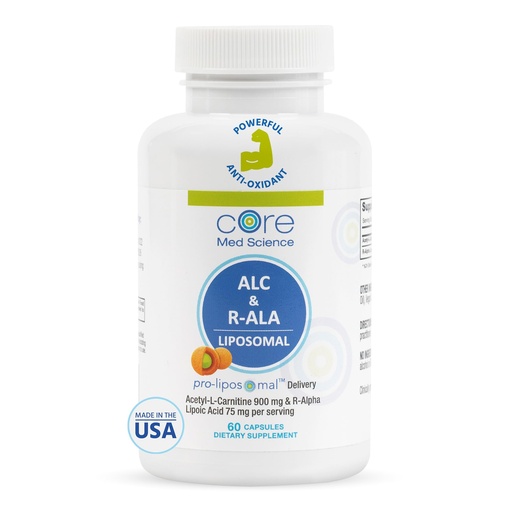 [BRSWYFD4BEPQYADO] Core Med Science Liposomal ALC & R-ALA Supplement Capsules - Acetyl-L-Carnitine (900mg) & R-Alpha Lipoic Acid (75mg) - Promotes Energy & Focus - Supports Mental Function & Memory Cognition (60 Count)