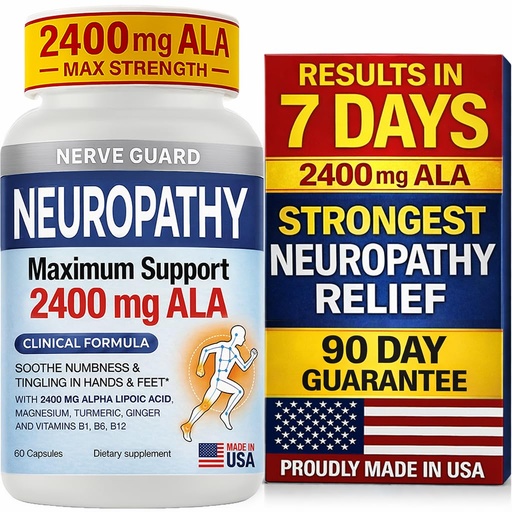 [BRSRGFD2O4PAI3L7] Neuropathy Supplement with 2400 mg Alpha Lipoic Acid – Advanced Support for Feet Hands Toes – 2400mg ALA, Vitamins B12 B6 & B1, Magnesium, Turmeric – 60 Capsules