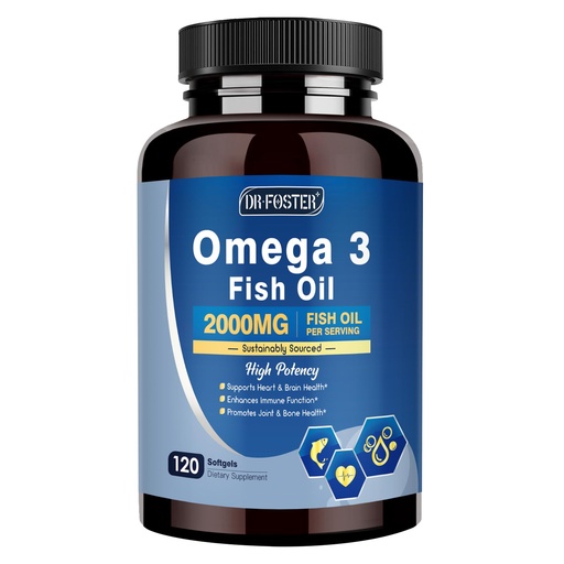 [BRSRAAQ6CUIRUYL7] Advanced Omega-3 Fish Oil 2000mg – High Potency with DHA, EPA, ALA – Supports Heart, Brain, Joint & Immune Health – Enriched with Vitamin D3 & E for Antioxidant Protection – 120 Softgels