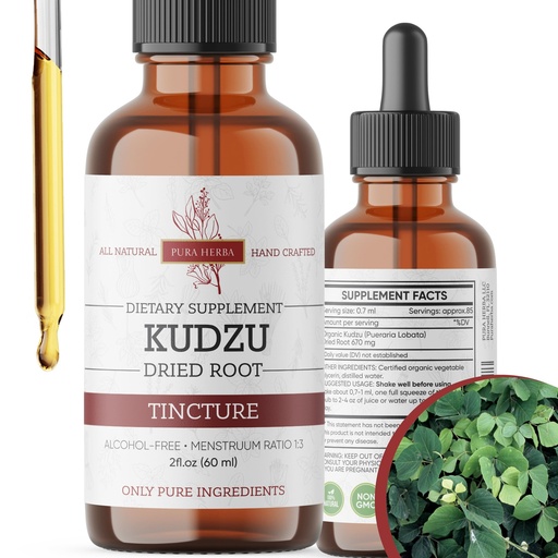 [BRSRAGDYC4BBG3LA] Pura Herba Organic Kudzu Root Extract – Alcohol-Free, Vegan Supplement for Alcohol Support – 2 Fl Oz – Non-GMO, Made in USA